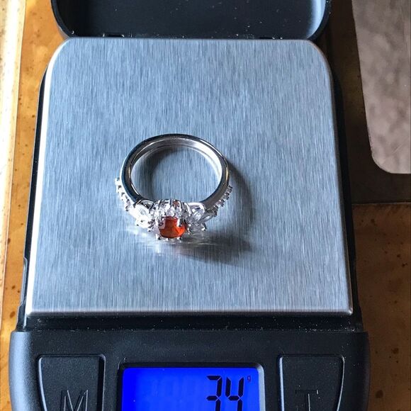 Natural Orange Red Garnet Sterling Silver Ring Size 7 - Picture 4 of 9